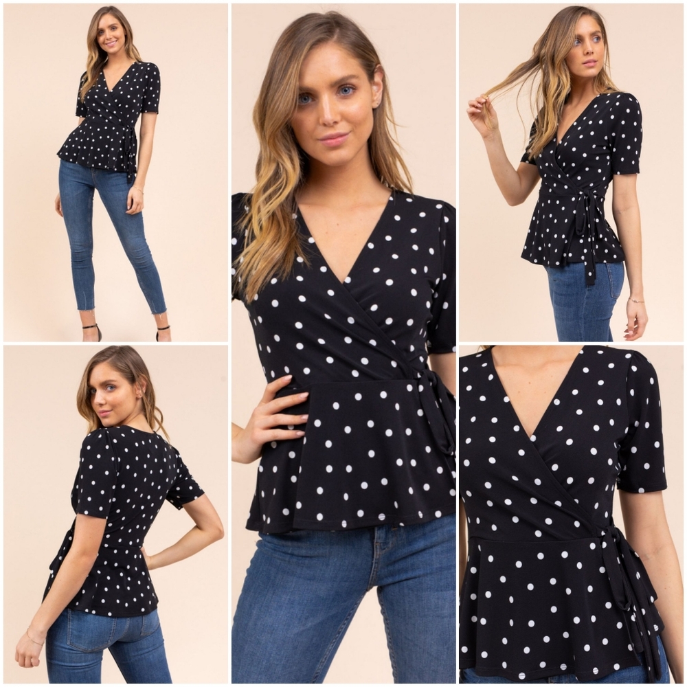 *JUST IN* GILLI Polka Dot Surplice Top!